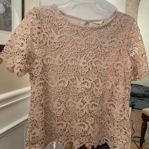 Adiva lovely beige lace top, size L, attached camisole like lining.